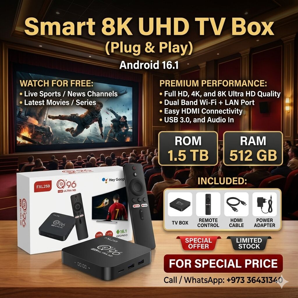Isa Town, Computers, BHD 13,  8K Smart TV Box 5G With Android 16 Free All News & Sports Channels, Series & Latest Movies