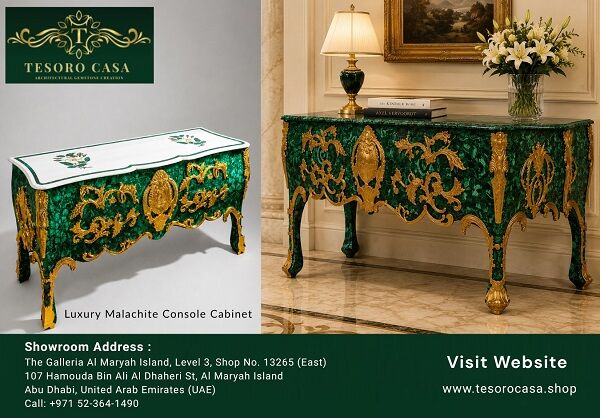 Abu Dhabi, Furniture, AED 11999,  Buy Luxury Malachite Console Cabinet &ndash; Premium Gemstone Furniture In UAE