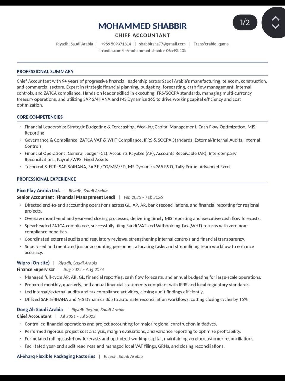 Riyadh, Job Seekers, Cheif Accountant