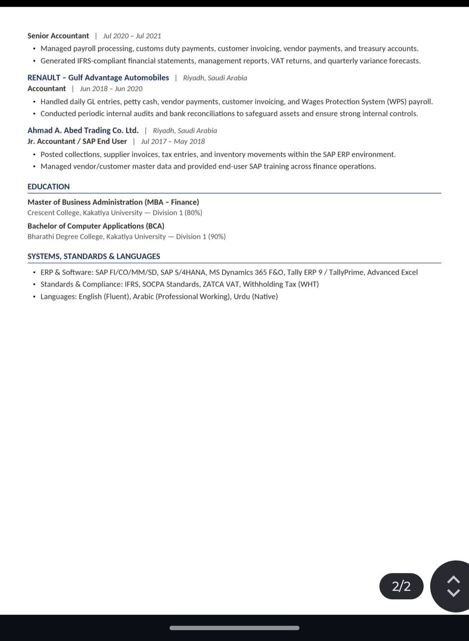 Riyadh, Job Seekers, Cheif Accountant