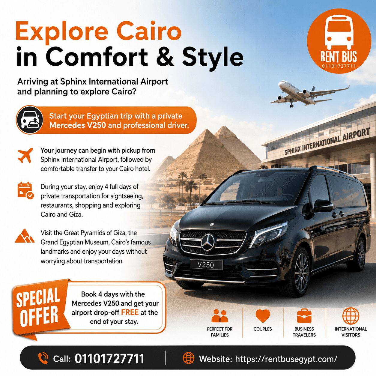 Heliopolis, Automotive, Mercedes V250 Private Chauffeur Service In Cairo &ndash; Sphinx Airport Pickup, Hotel Transfer,