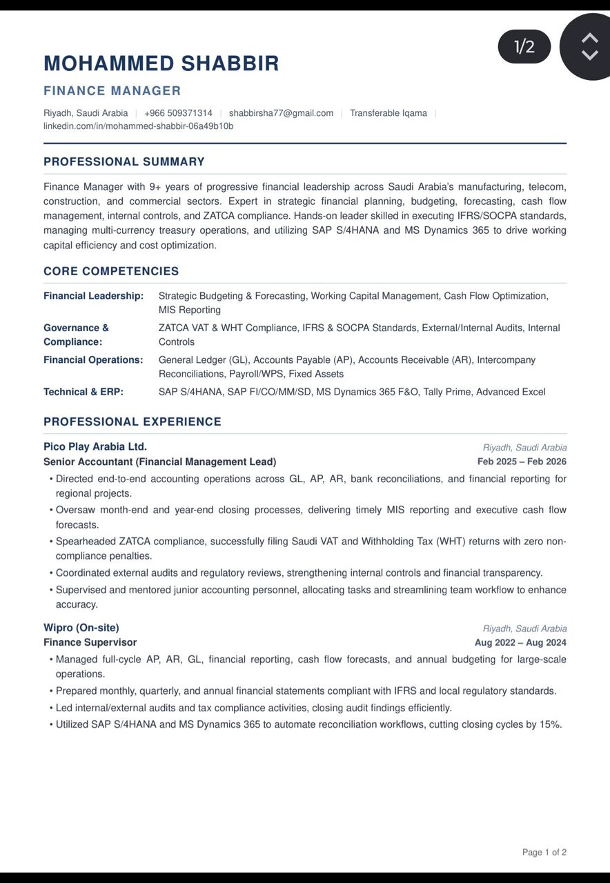 Riyadh, Job Seekers, Finance Manager