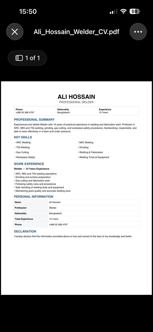 Dammam, Job Seekers, Welder With 10 Years Experience &ndash; Arc & MIG Welding