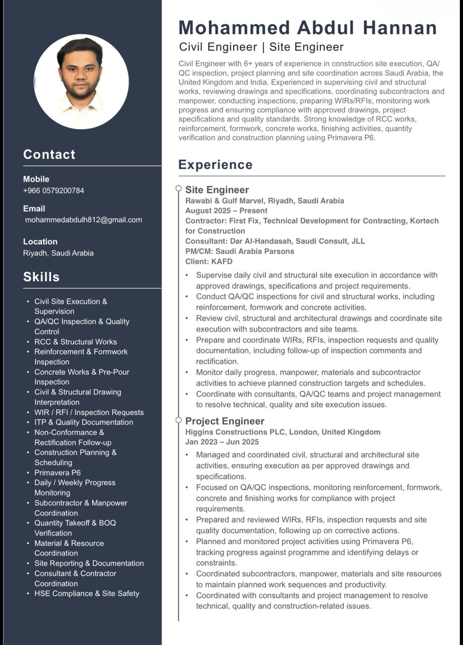 Riyadh, Job Seekers, Civil Engineer | Site Engineer | QA/QC | Planning Engineer &ndash; Immediate Availability