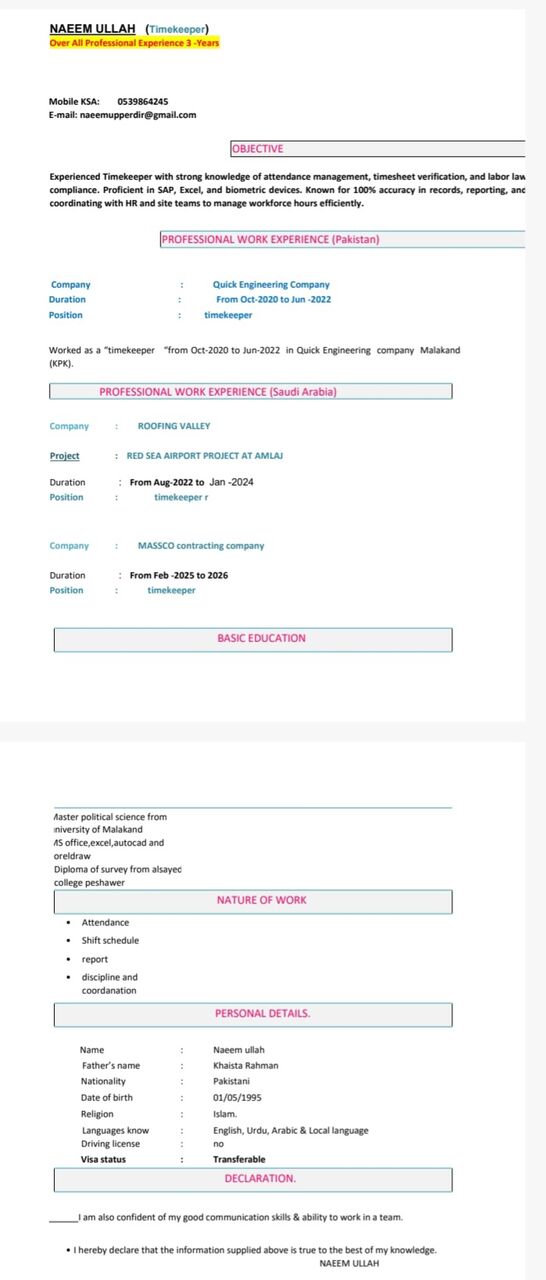 Riyadh, Job Seekers, Time Keeper