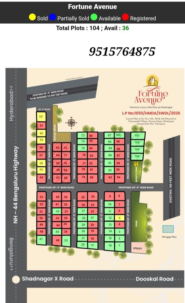 Hyderabad, Real Estate For Sale, INR 24999,  180 Sq. Yard,  200 Meters From Highway; HMDA Plots For Sale In Shadnagar