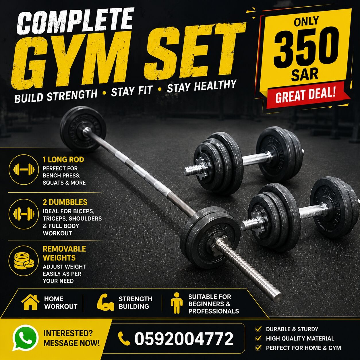 Riyadh, Health & Beauty Items, SAR 350,  🏋️ Complete Gym Set For Sale – SAR 350