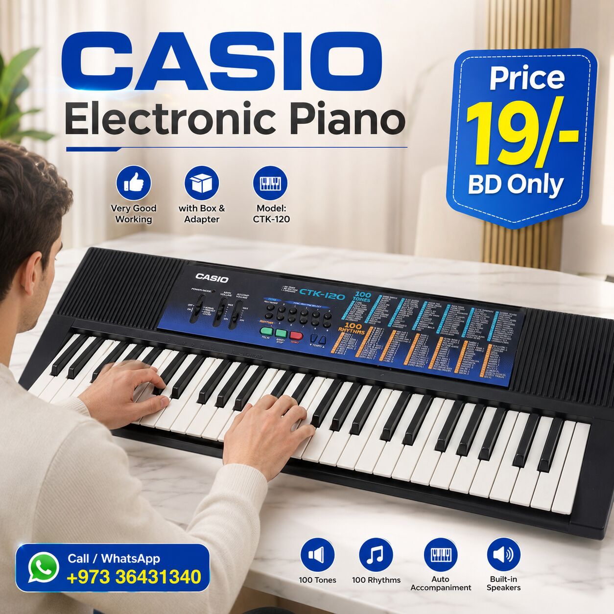 Manama, Electronics, BHD 19,  CASIO Electronic Keyboard Piano Very Good Working Plug & Play Only In 19-BD Call 36431340