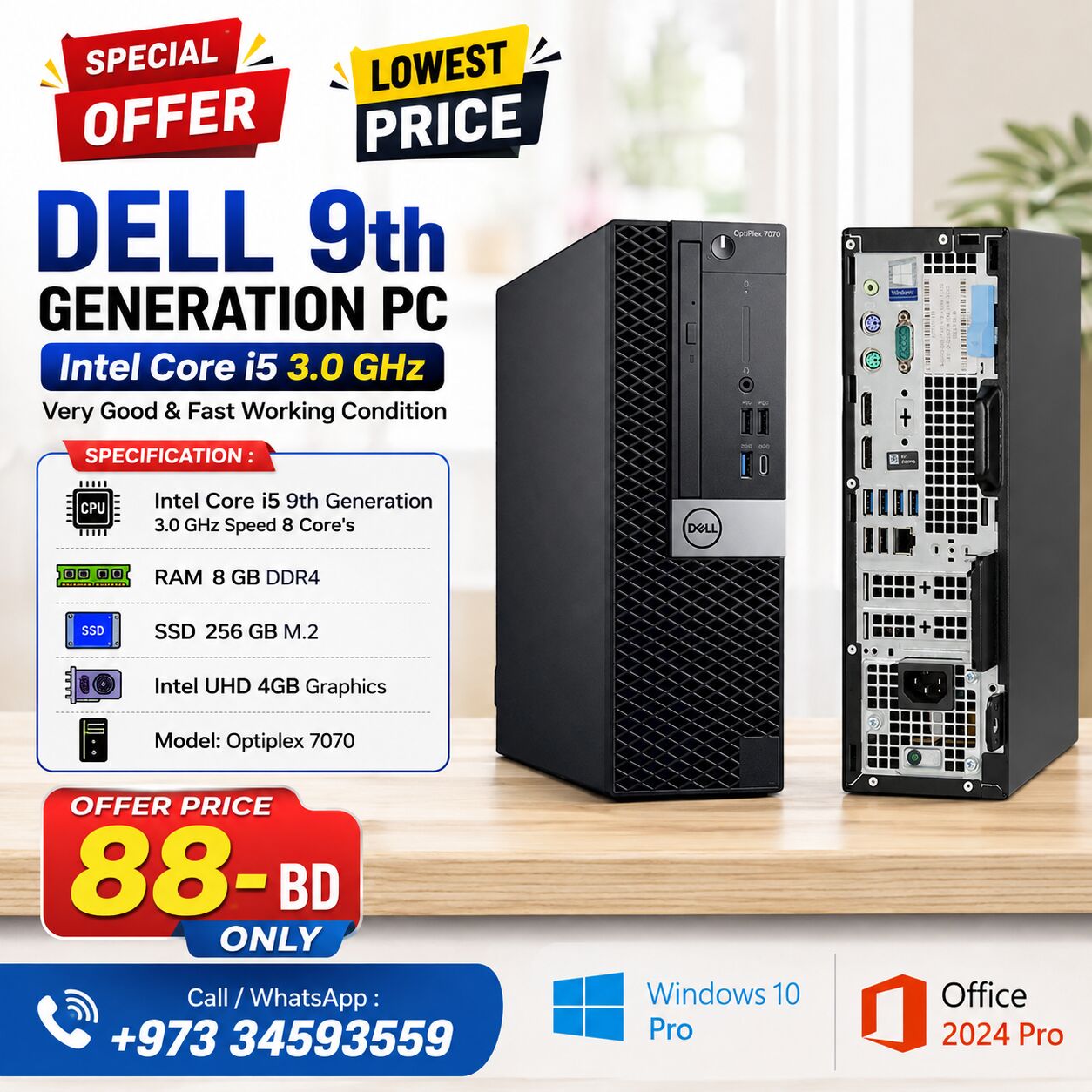Isa Town, Computers, BHD 88,  Special Offer 9th Generation DELL Core I5 Computer 8GB RAM + 256GB SSD M.2 Ready To Use