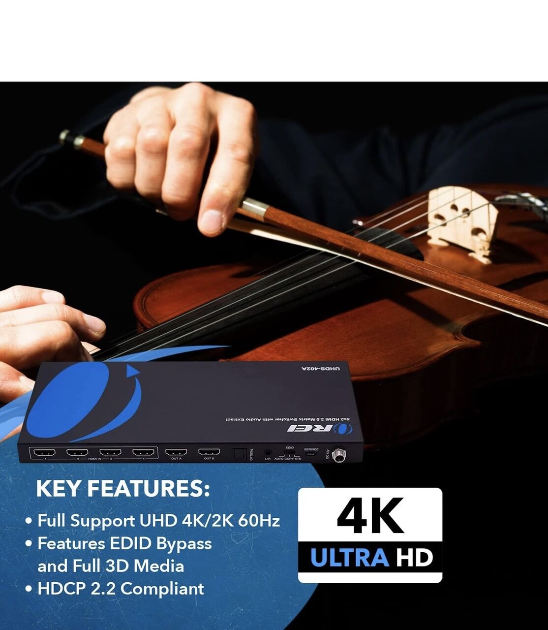 Manama, Electronics, BHD 65,  OREI 4K@60Hz 4×2 HDMI 2.0 Matrix With Audio Extraction
