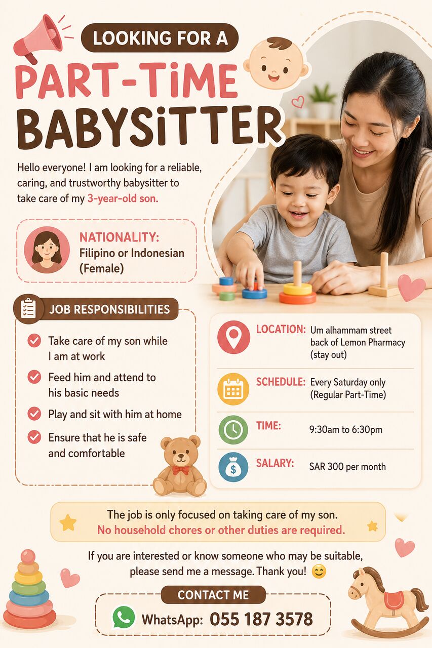Riyadh, Jobs, Baby Sitter