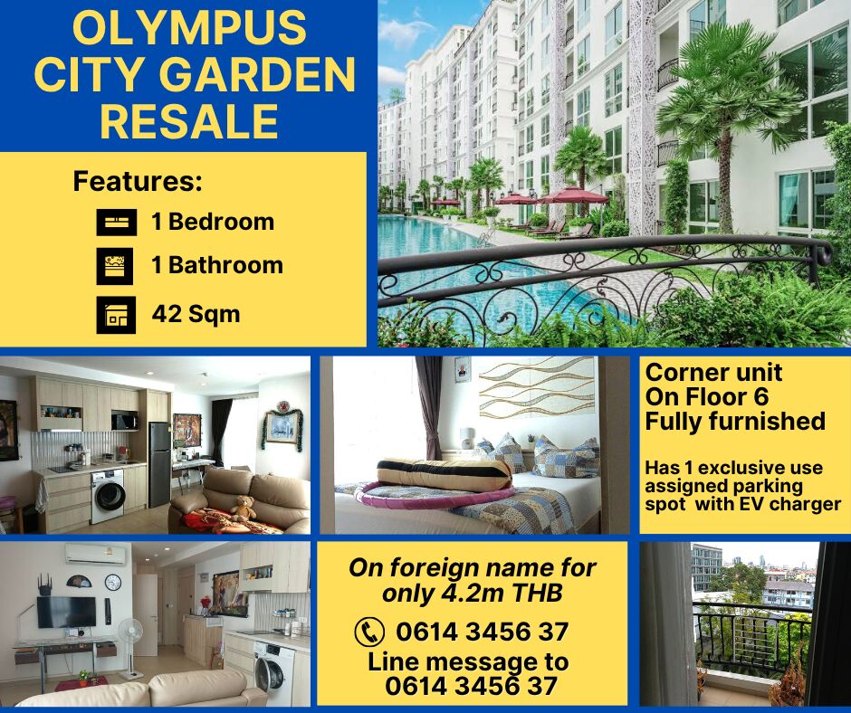 Bangkok, Real Estate For Sale, THB 4200000,  1 BR,  42 Sq. Meter,  Olympus City Garden 42 Sqm Resale Unit On Foreign Name