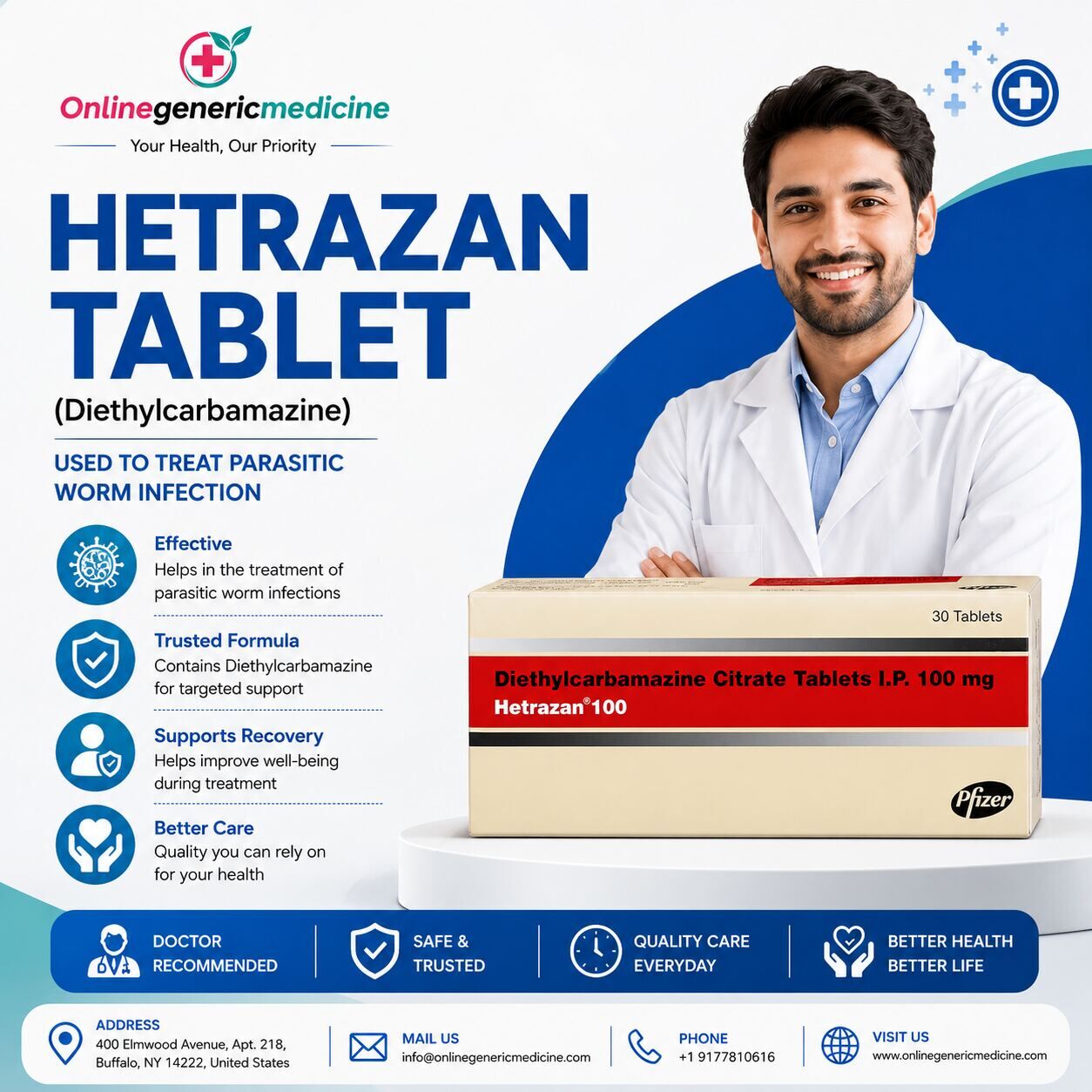 New York, Health & Beauty Items, USD 2,  Hetrazan (Diethylcarbamazine) &ndash; Uses & Information | Online Generic Medicine