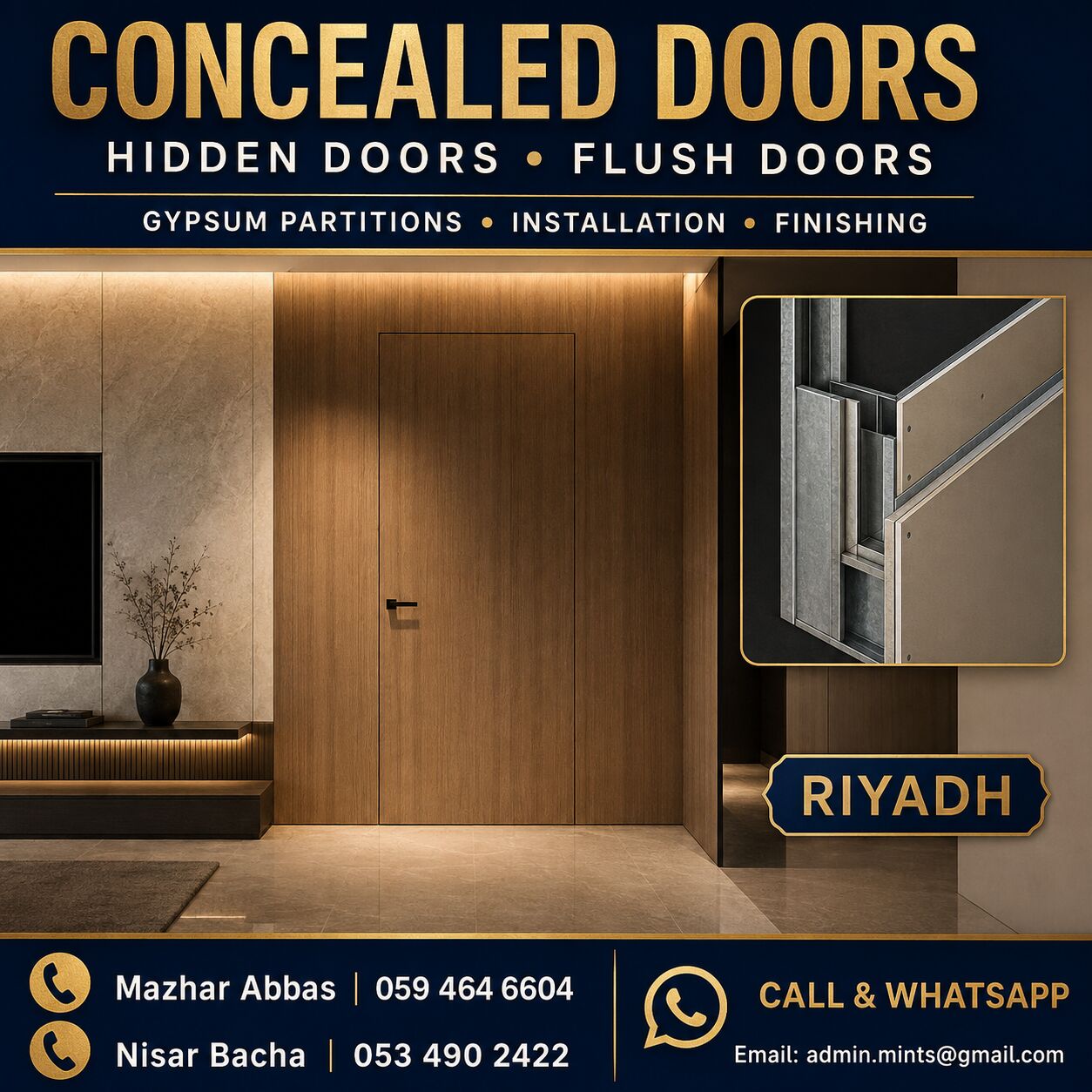Riyadh, Interior Design, Concealed Doors | Hidden Doors | Flush Doors | Riyadh
