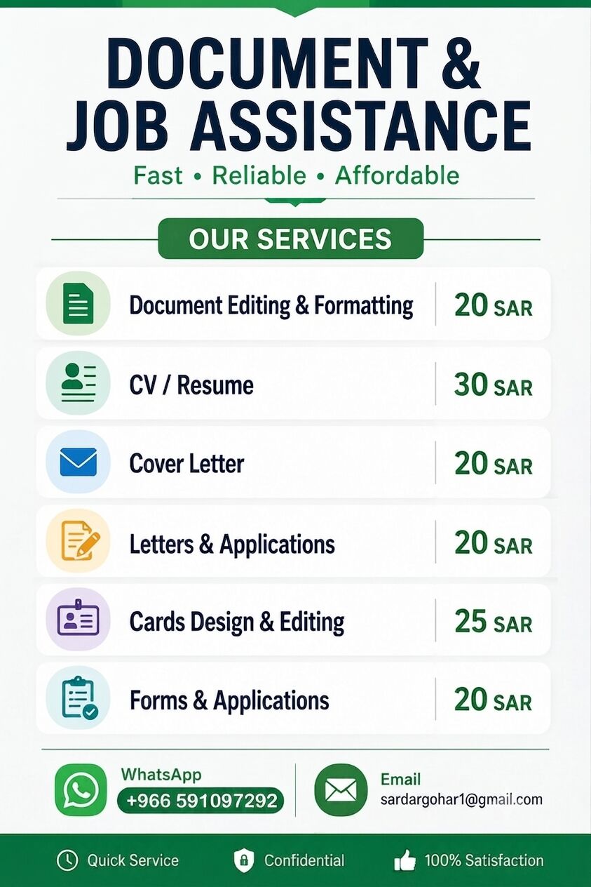 Jubail, Writing, DOCUMENTS & JOBS ASSISTANCE