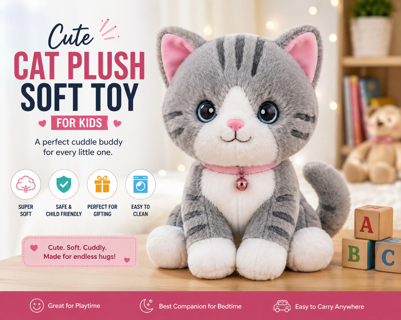 New Delhi, Baby & Kid Stuff, INR 225,  Cat Plush Soft Toy For Kids | Cute & Cuddly Soft Toy For Playtime