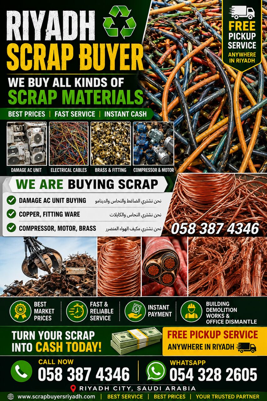 Riyadh, Items Wanted, WE BUY ALL TYPES OF METAL SCRAP Iron Wire Copper Cable Aluminum Used Batteries Air-conditi