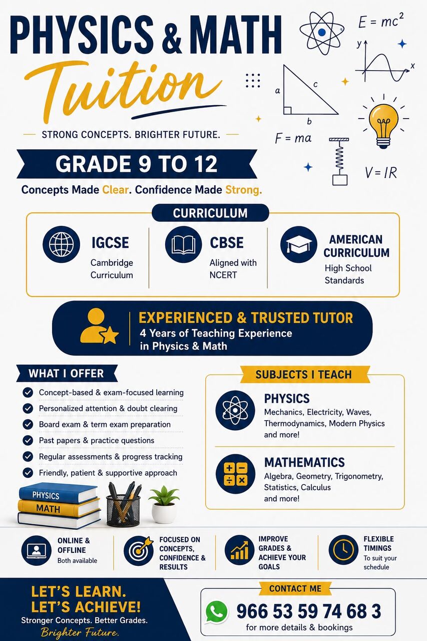 Al Thuqbah, Lessons Offered, IGCSE A LEVEL PHYSICS TUTION