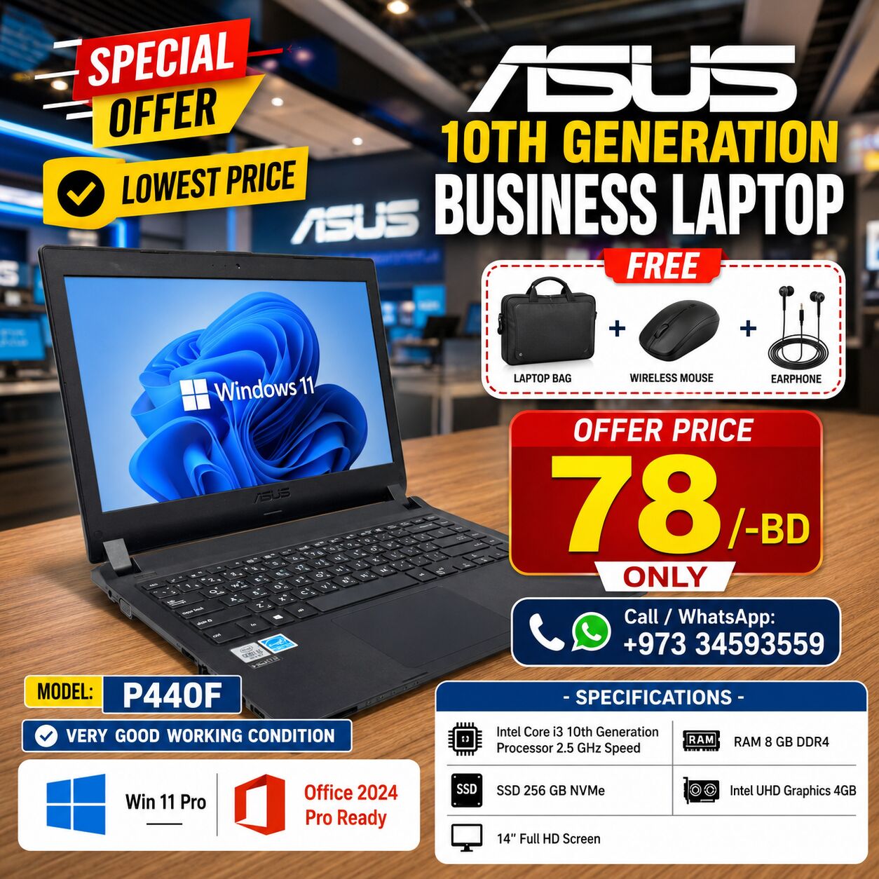 Isa Town, Computers, BHD 78,  ASUS 10th Generation Intel Core I3 Laptop 14" FHD Screen 8GB RAM 256GB SSD Ready OS 11 Pro