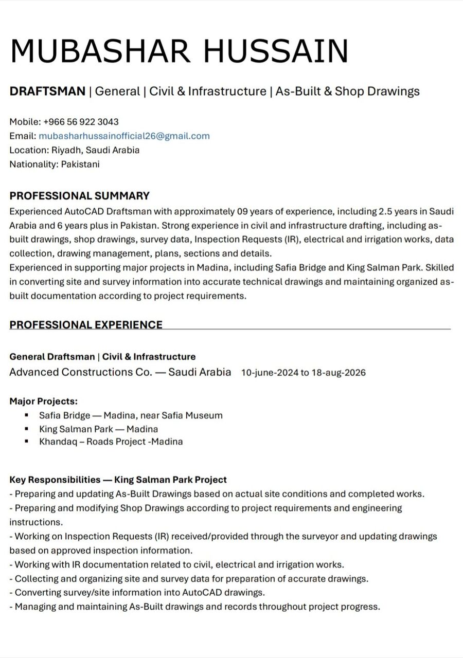 Riyadh, Job Seekers, AutoCAD Draftsman