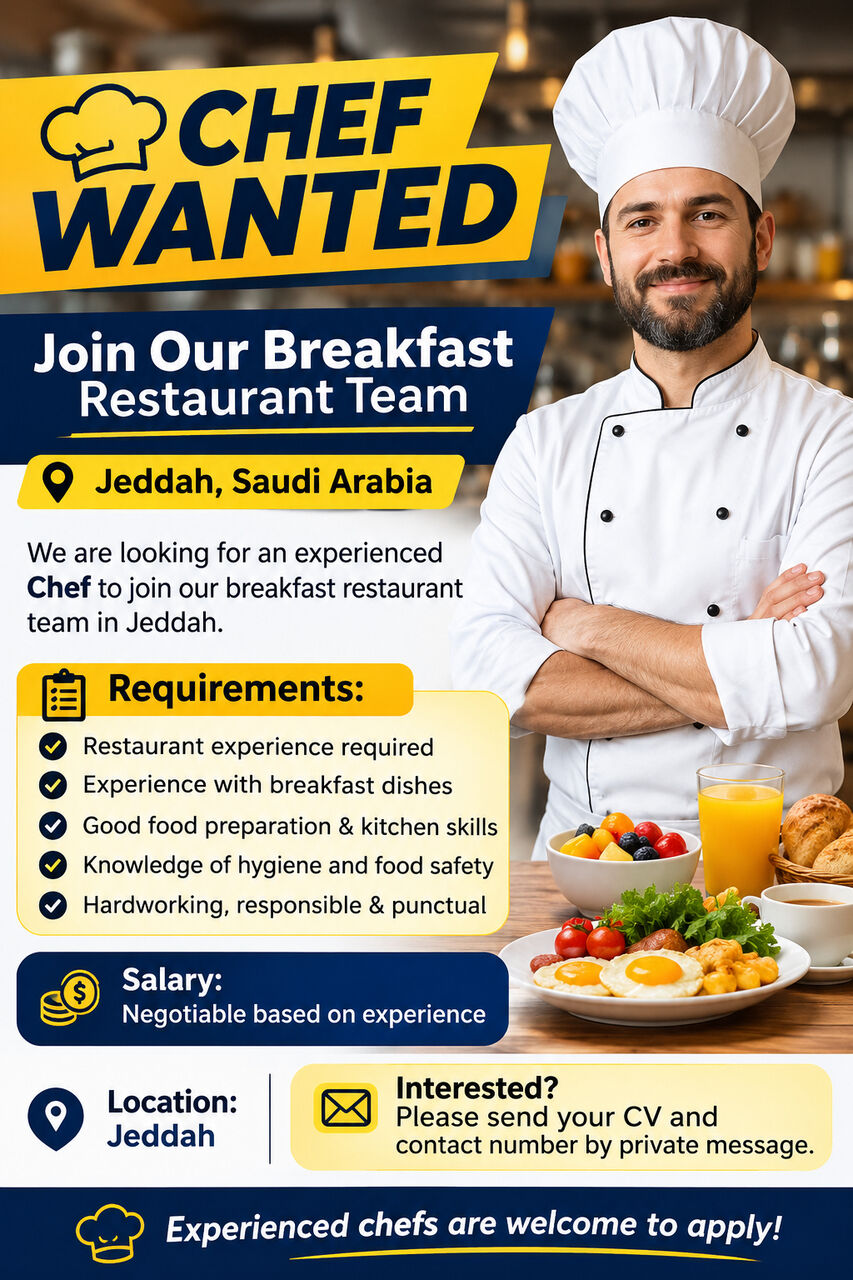 Al Aziziyah, Jobs, Chef Kerala