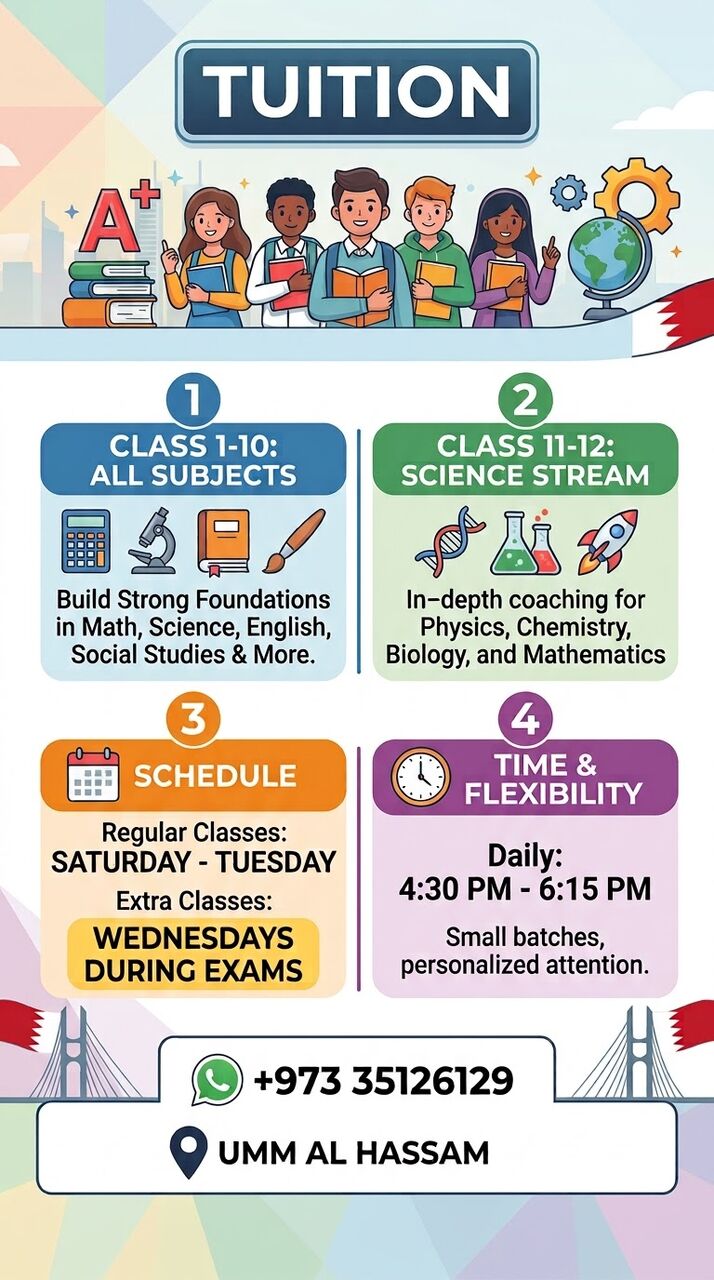 Umm Al Hassam, Lessons Offered, TUITION TAKEN