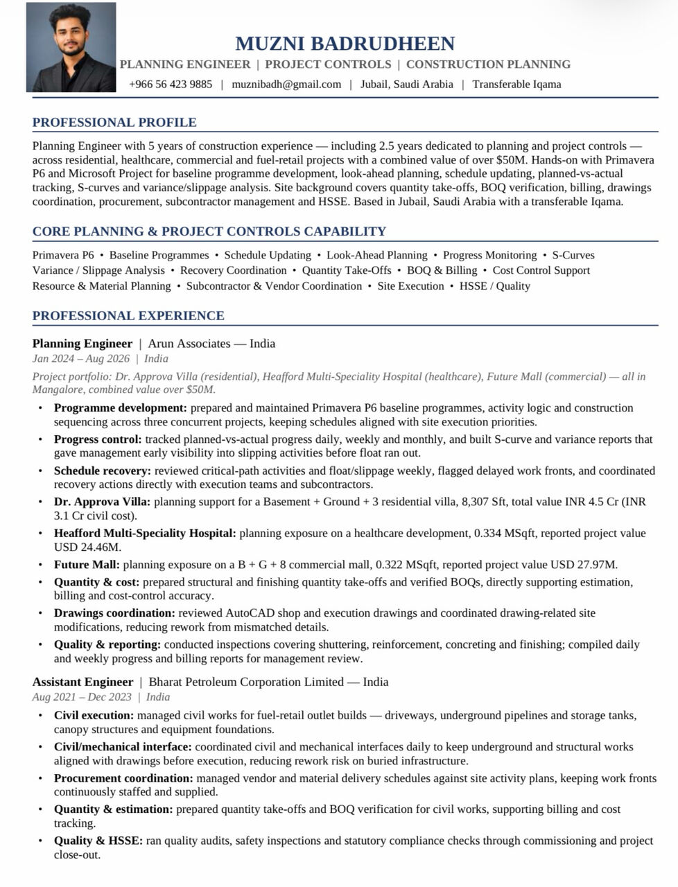Riyadh, Job Seekers, Highly Experienced Planning Engineer Seeking New Opportunities In Saudi Arabia