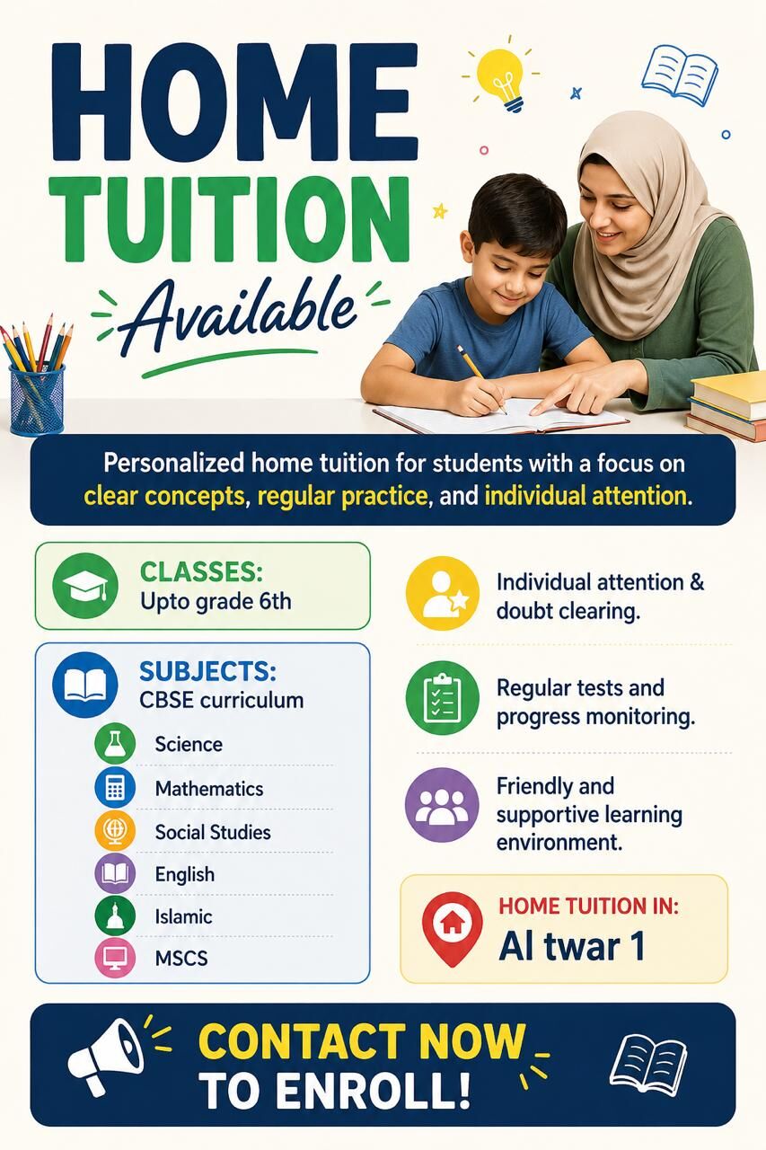 Dubai, Lessons Offered, CBSE Home Tuition For Students Up To Grade 6