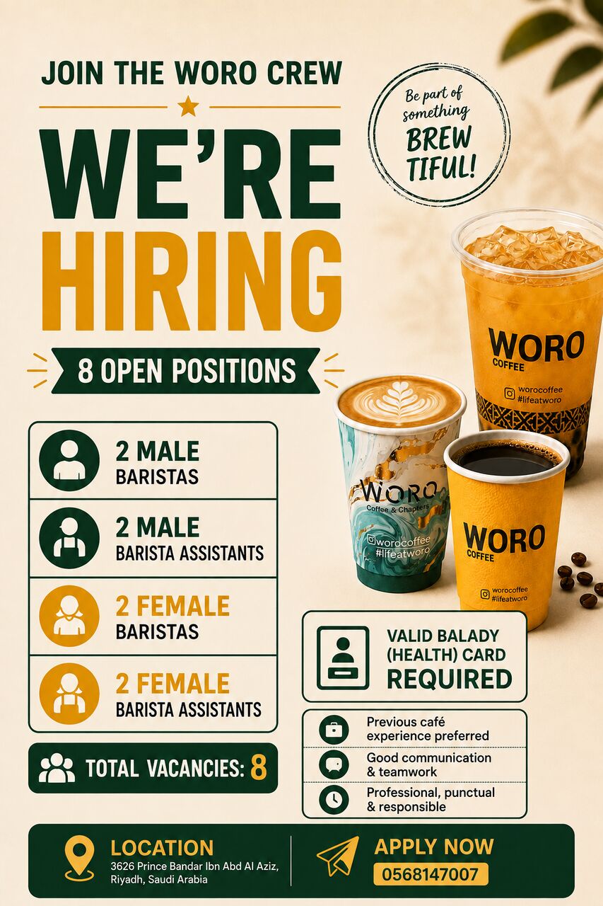 Riyadh, Jobs, Urgent Baristas Hiring