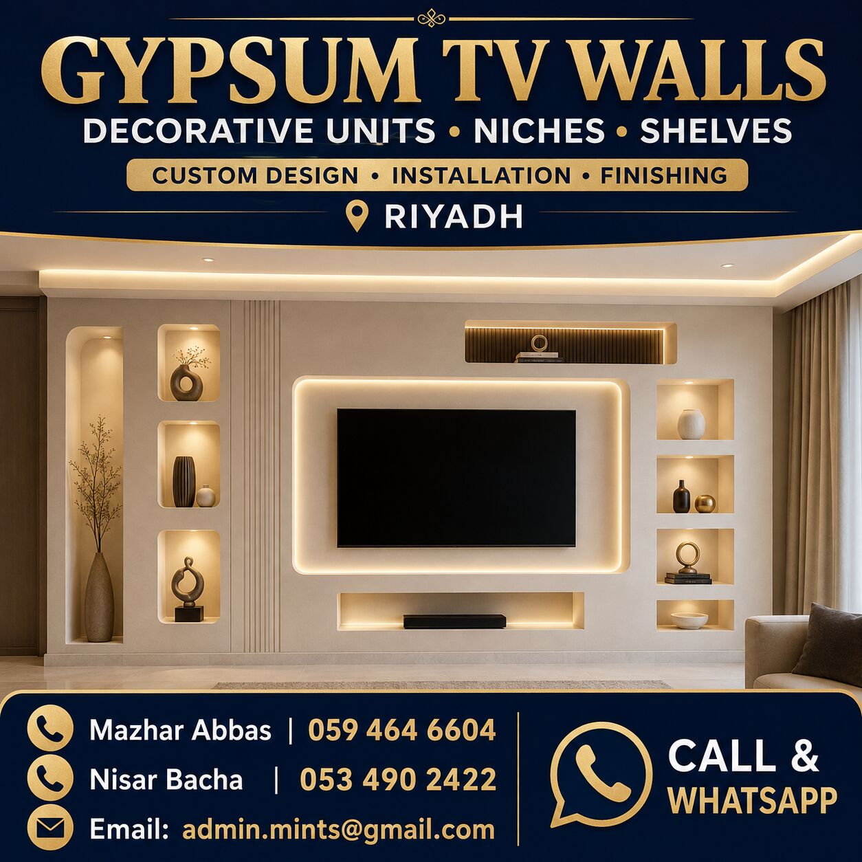 Riyadh, Interior Design, Gypsum TV Wall | Decorative Units | Niches & Shelves | Riyadh