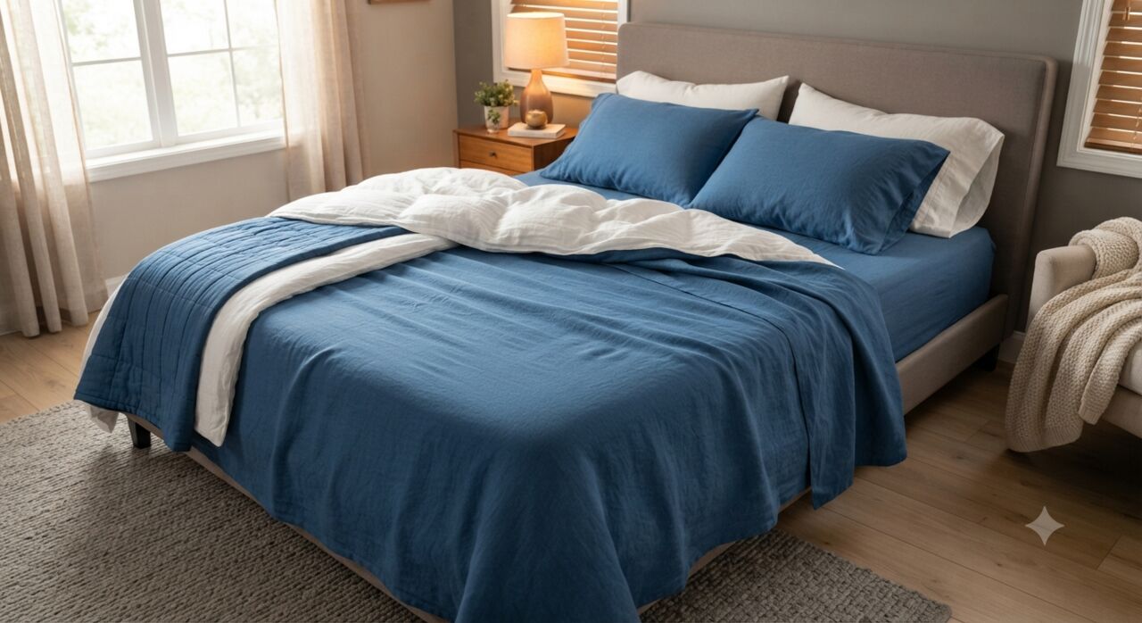 Mumbai, Household Items, INR 1499,  Blue Handloom Cotton Bedsheet &ndash; Breathable & Naturally Dyed
