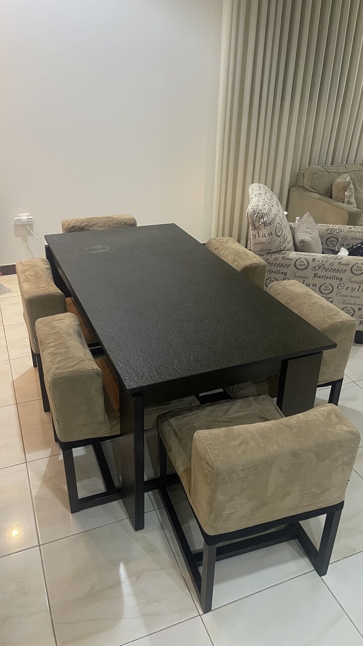 Al Wadi, Furniture, SAR 700,  Large Black Dining Table With 6 Chairs