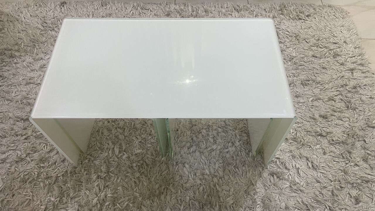 Riyadh, Furniture, SAR 400,  Modern White Glass Coffee Table Set &ndash; 3 Pieces