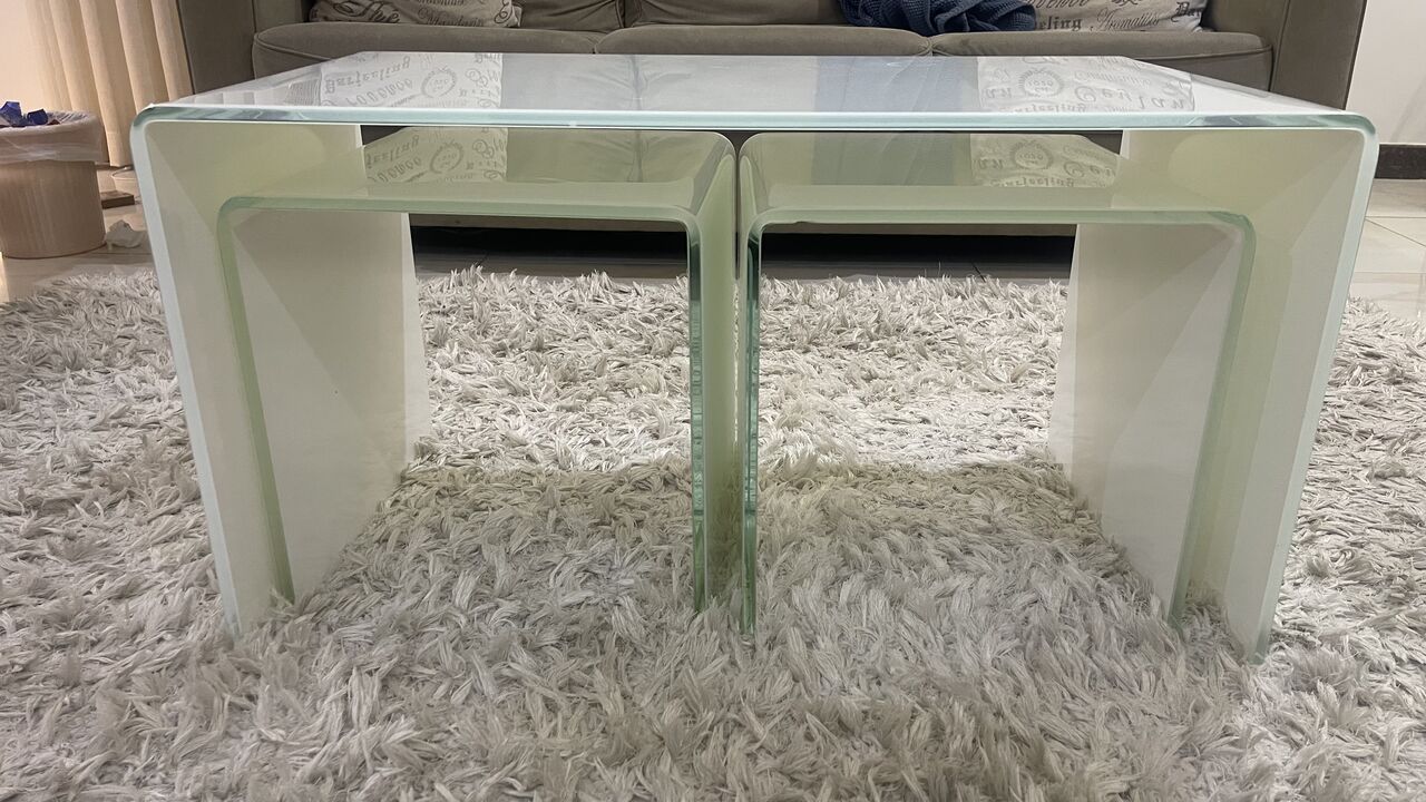 Riyadh, Furniture, SAR 400,  Modern White Glass Coffee Table Set &ndash; 3 Pieces