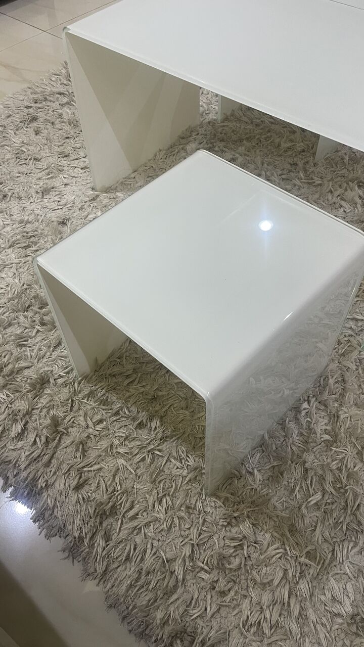 Riyadh, Furniture, SAR 400,  Modern White Glass Coffee Table Set &ndash; 3 Pieces