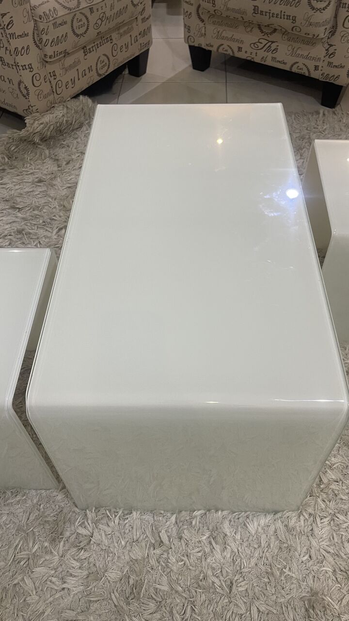 Riyadh, Furniture, SAR 400,  Modern White Glass Coffee Table Set &ndash; 3 Pieces