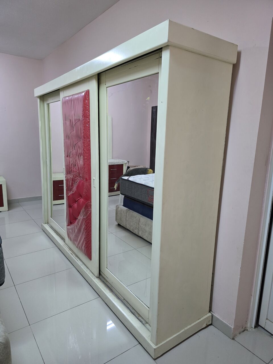 Al Adama, Furniture, SAR 640,  Furnitures For Sale &ndash; Red & White Large Wardrobe, Dressing Table & 2 Side Tables