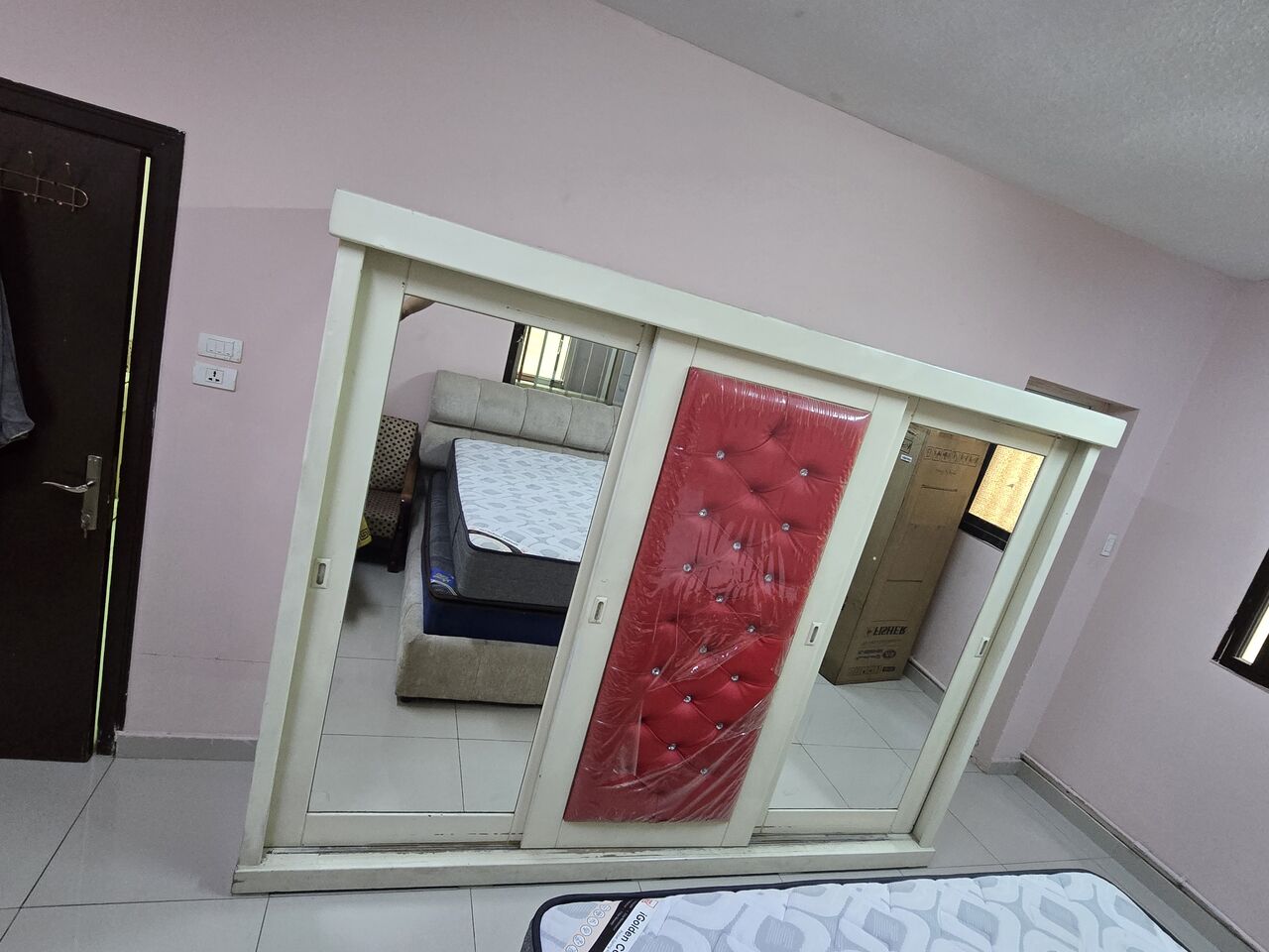 Al Adama, Furniture, SAR 640,  Furnitures For Sale &ndash; Red & White Large Wardrobe, Dressing Table & 2 Side Tables