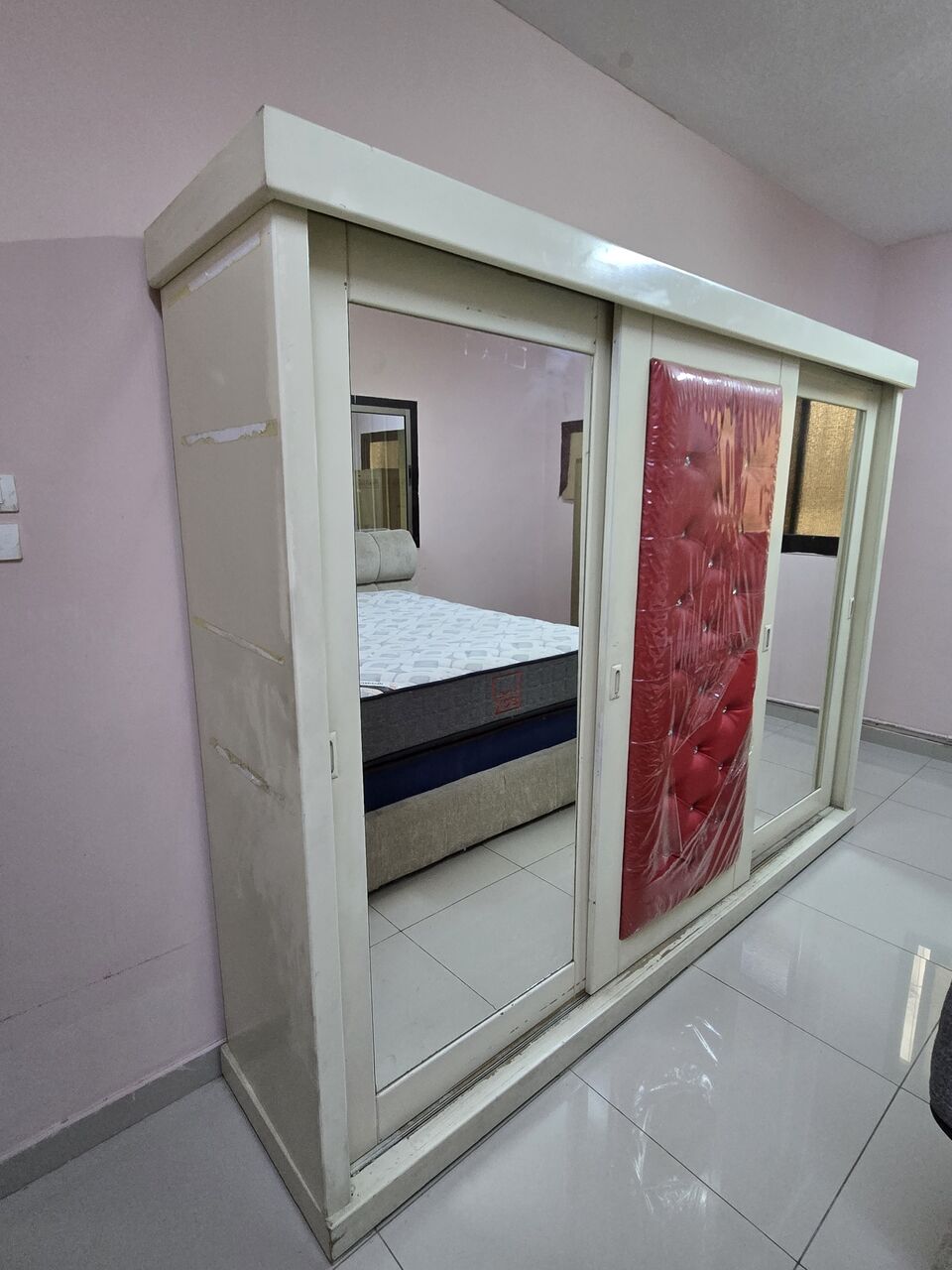 Al Adama, Furniture, SAR 640,  Furnitures For Sale &ndash; Red & White Large Wardrobe, Dressing Table & 2 Side Tables