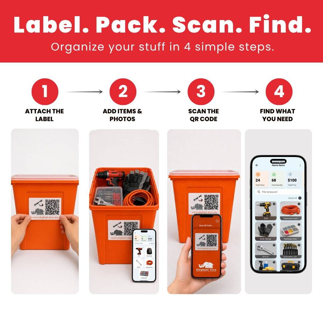 Houston, Software, USD 21,  Smart QR Code Storage Labels By Elephant Trax &ndash; 80 Color-Coded Vinyl Stickers For Bins