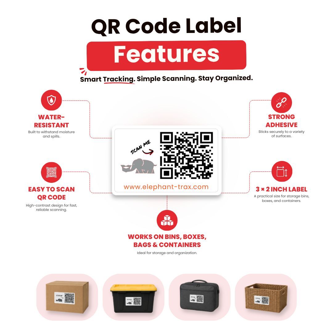 Houston, Software, USD 21,  Smart QR Code Storage Labels By Elephant Trax &ndash; 80 Color-Coded Vinyl Stickers For Bins