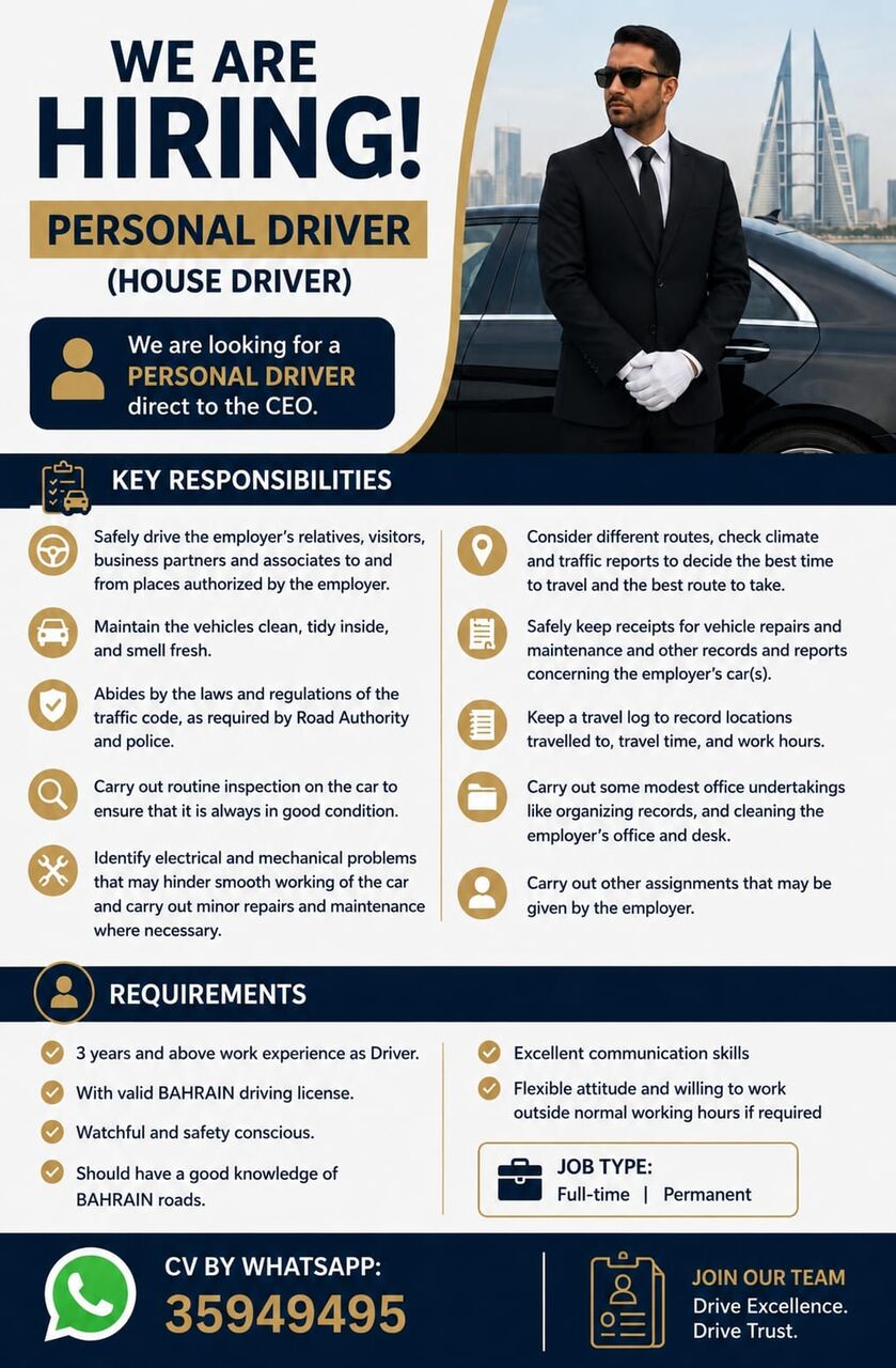 Manama, Jobs, Urgent Personal Driver For CEO