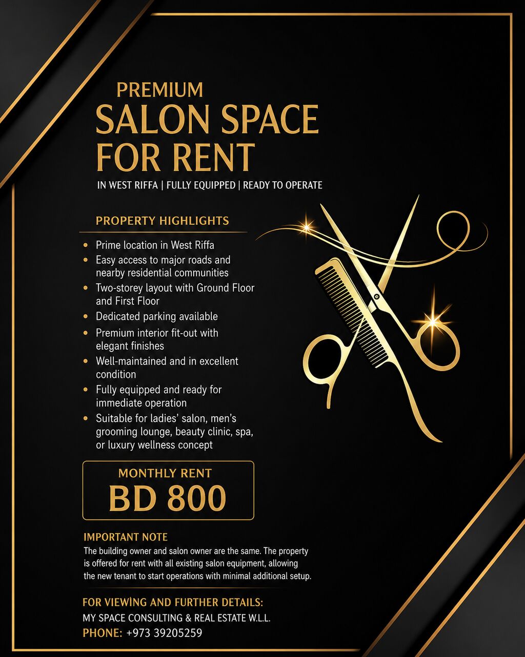 West Riffa, Shops, BHD 800,  Premium Salon Space For Rent In West Riffa