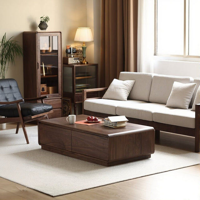 New York, Furniture, Modern Minimal Coffee Table With Functional Walnut Storage
