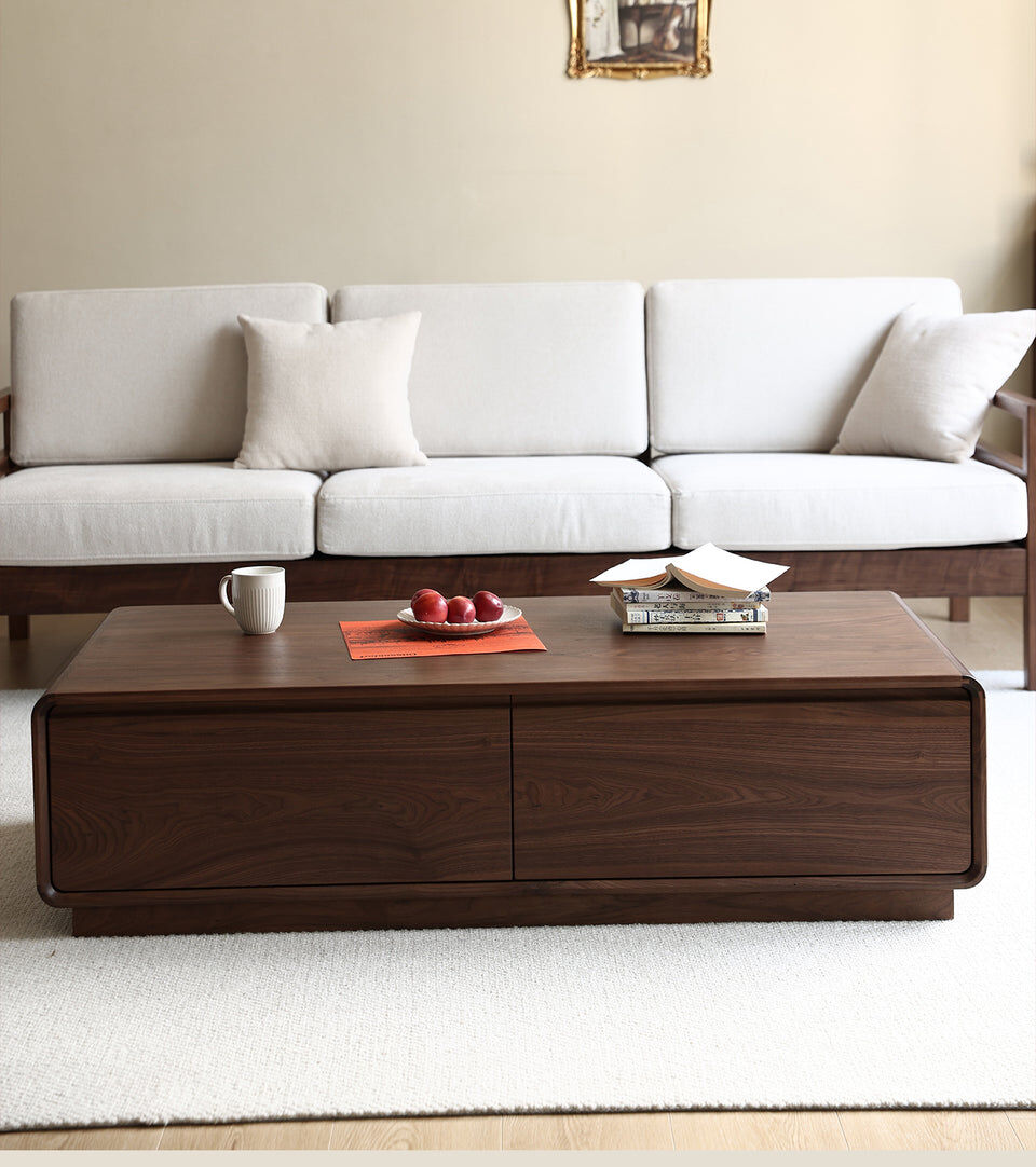 New York, Furniture, Modern Minimal Coffee Table With Functional Walnut Storage