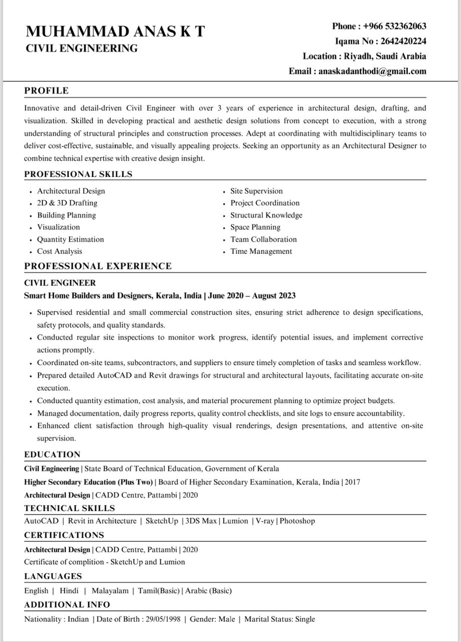 Riyadh, Job Seekers, Civil Engineering, Draftsman