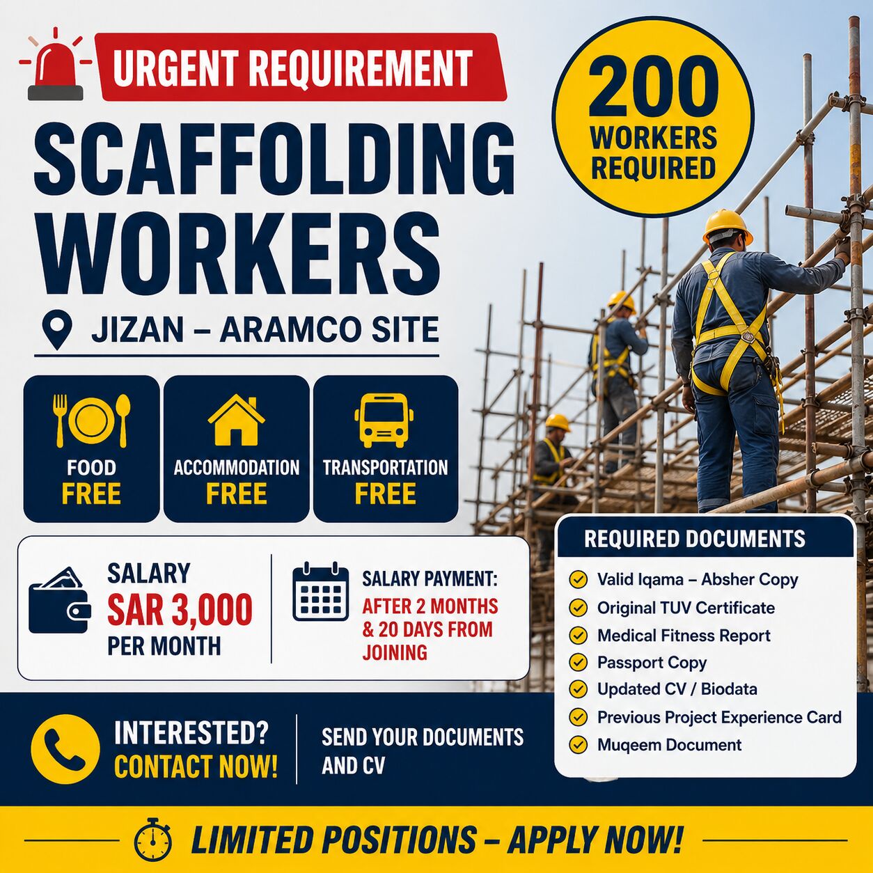Jizan, Jobs, 🚨 URGENT REQUIREMENT – JIZAN (ARAMCO SITE)