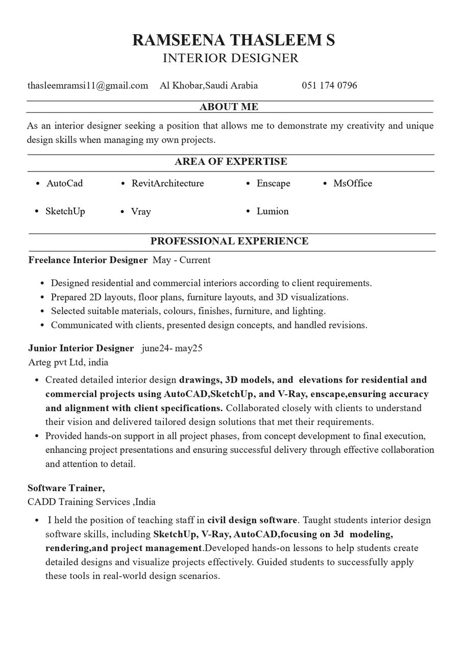 Khobar, Job Seekers, Interior Designer