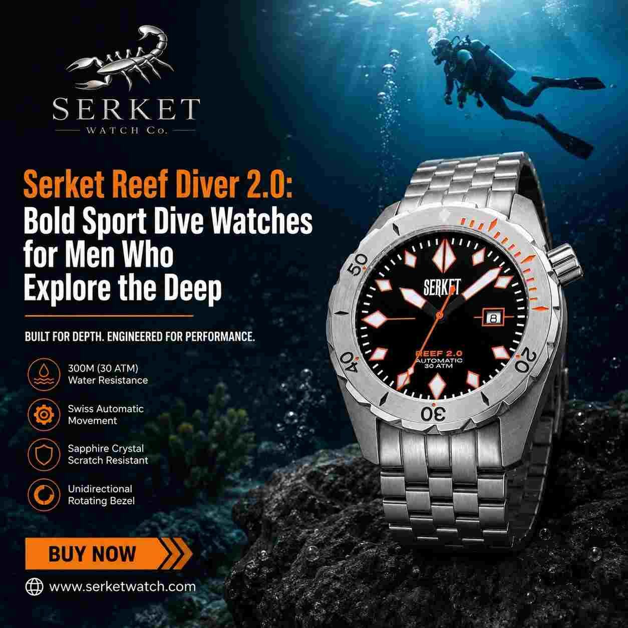New York, Watches, USD 899,  Serket Reef Diver 2.0: Bold Sport Dive Watches For Men Who Explore The Deep