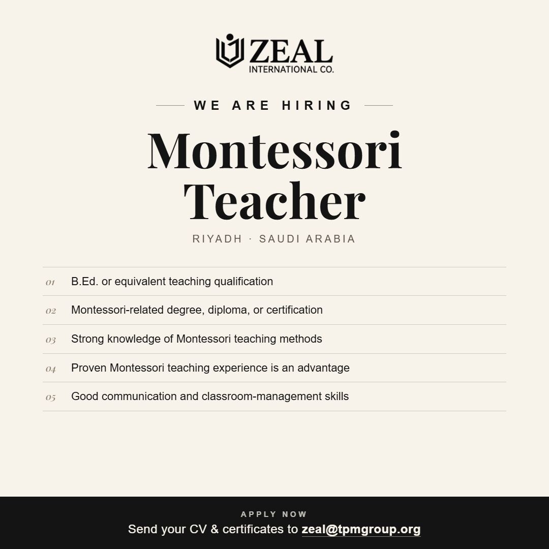 Riyadh, Jobs, Hiring Montessori Teacher